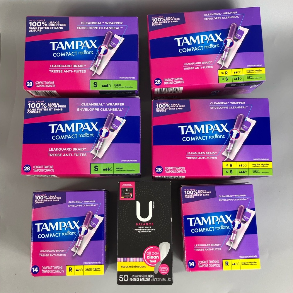 Tampax Compact Radiant Tampons and U by Kotex Liner Bundles